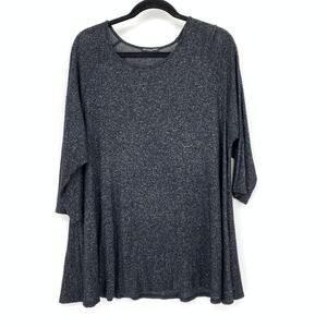 Cha Cha Vente Swing Tunic Top Womens XL Charcoal Gray Marled Knit 3/4 Sleeve